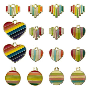 Alloy Enamel Heart Round Love Wave Line Rainbow Stripe Neon Charm
