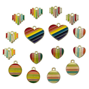 Alloy Enamel Heart Round Love Wave Line Rainbow Stripe Neon Charm