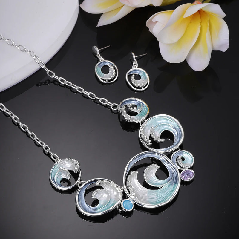 Square Geometric Necklace Enamel Alloy Silver Jewelry