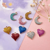 Alloy Enamel Pendants, Heart, Golden, Mixed Color, 17.5x16mm