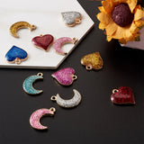 Alloy Enamel Pendants, Heart, Golden, Mixed Color, 17.5x16mm