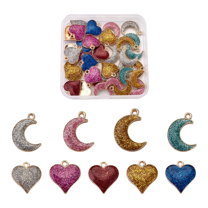 Alloy Enamel Pendants, Heart, Golden, Mixed Color, 17.5x16mm