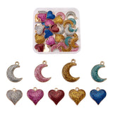 Alloy Enamel Pendants, Heart, Golden, Mixed Color, 17.5x16mm
