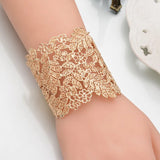 Golden Lace Bracelet Leaf Boho Openwork Alloy