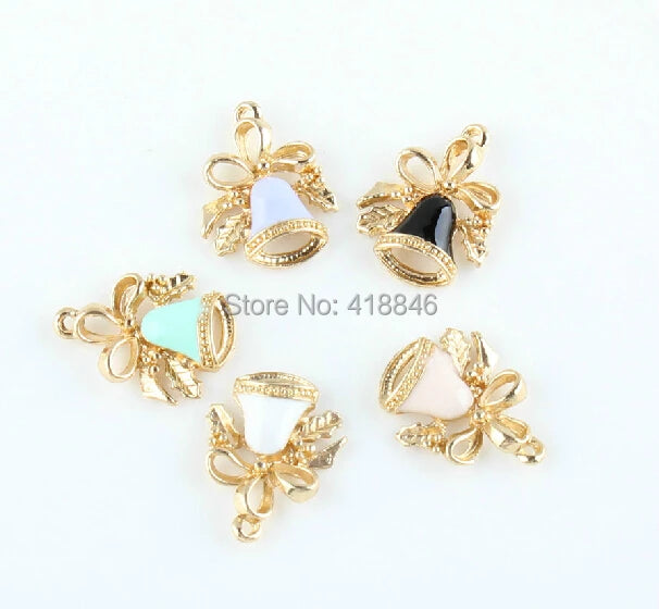 50pcs 15*20mm Jingle Bells Charms With Knot Bow Decoration