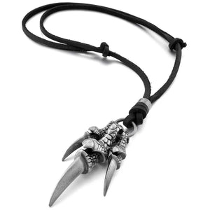 Dragon Claw Gothic Pendant Necklace Silver Alloy Leather Adjust Chain