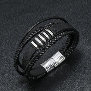 Alloy Magnet Buckle Leather Rope Hand Woven Bracelet Men's Jewelry