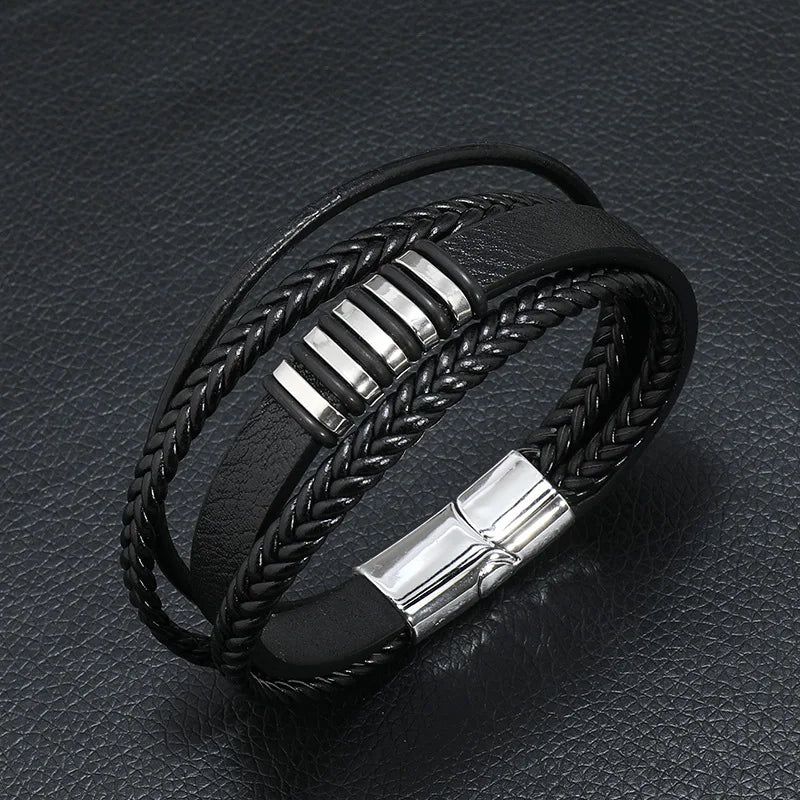 Alloy Magnet Buckle Leather Rope Hand Woven Bracelet Men's Jewelry