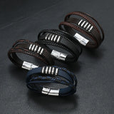 Alloy Magnet Buckle Leather Rope Hand Woven Bracelet Men's Jewelry