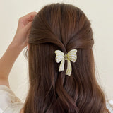 Alloy Pearl Bow Tie Clip Hair Ornaments Shark Clip Head Ornaments
