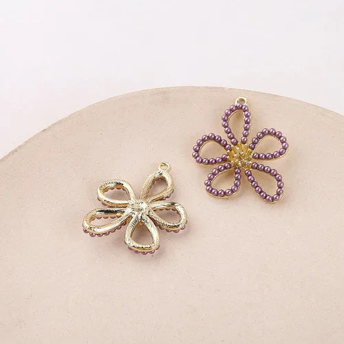 Alloy Pearl Crystal Flower Basket Pendant DIY Earring Material 4pcs