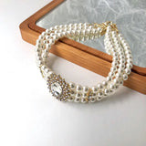 Alloy Pearl Crystal Glass Hepburnesque Flower Necklace Choker