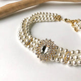 Alloy Pearl Crystal Glass Hepburnesque Flower Necklace Choker