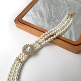 Alloy Pearl Crystal Glass Hepburnesque Flower Necklace Choker