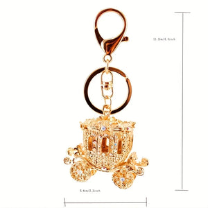 Sparkly Pumpkin Keychain with Golden Carriage Pendant