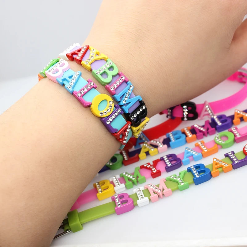 Rhinestone Slide Letters Charms 8mm Alphabet 50pcs for Bracelet Collar Jewelry