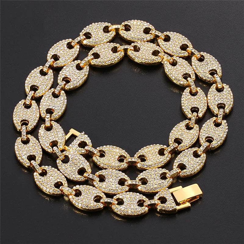 Bling Iced Out Coffee Bean Pig Nose Choker Necklace