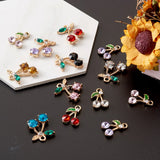 Cherry Alloy Rhinestone Pendants with Enamel, Mixed Color