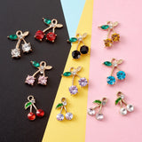 Cherry Alloy Rhinestone Pendants with Enamel, Mixed Color