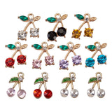 Cherry Alloy Rhinestone Pendants with Enamel, Mixed Color