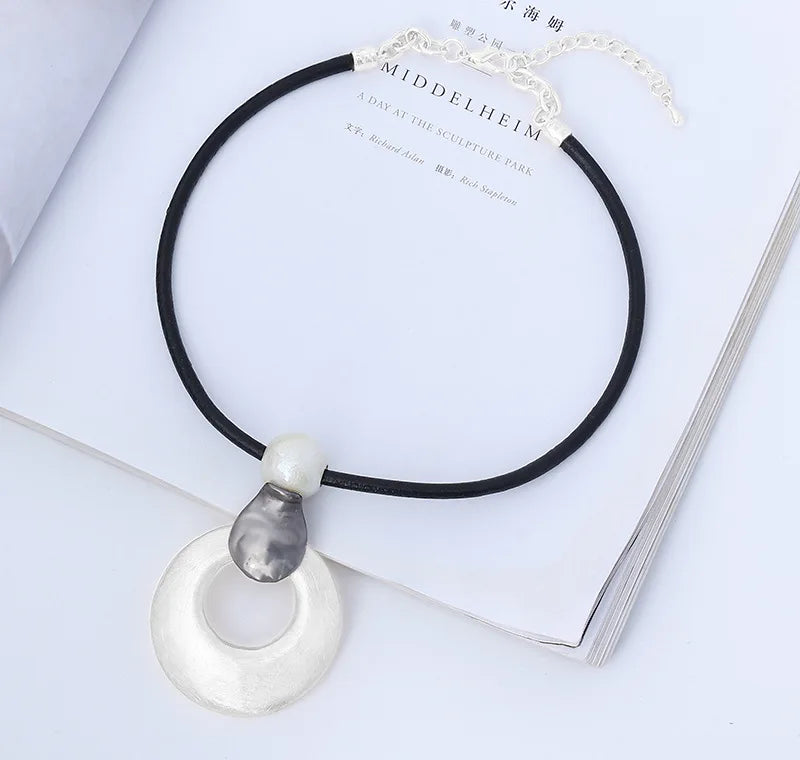 Chunky Circle Pendant Necklace Pearl Punk Jewelry