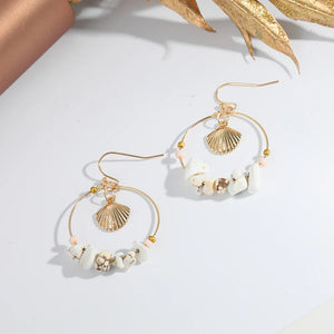 Alloy Shell Ring Earrings Exaggerated Circle Stone Wild Items