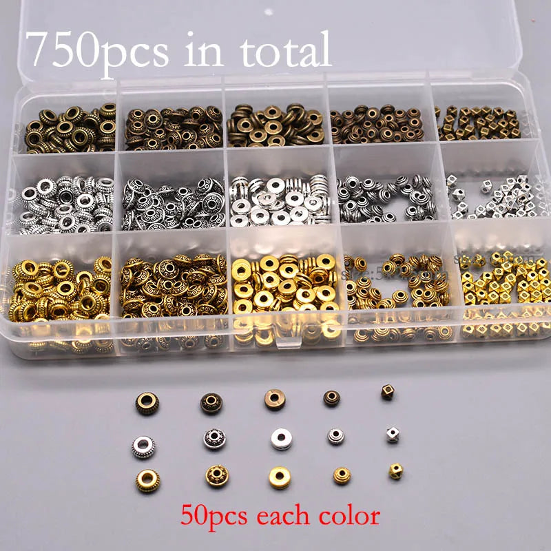 Alloy Spacer Beads Set Tibetan Silver Bronze Round Loose Beads