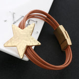 Star Charm Leather Bangle Bracelet for Women