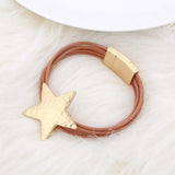 Star Charm Leather Bangle Bracelet for Women