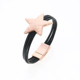 Star Charm Leather Bangle Bracelet for Women