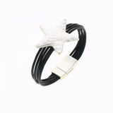Star Charm Leather Bangle Bracelet for Women