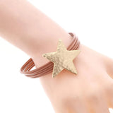 Star Charm Leather Bangle Bracelet for Women