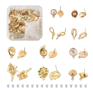 Mixed Shape Alloy Stud Earring Findings, Light Gold