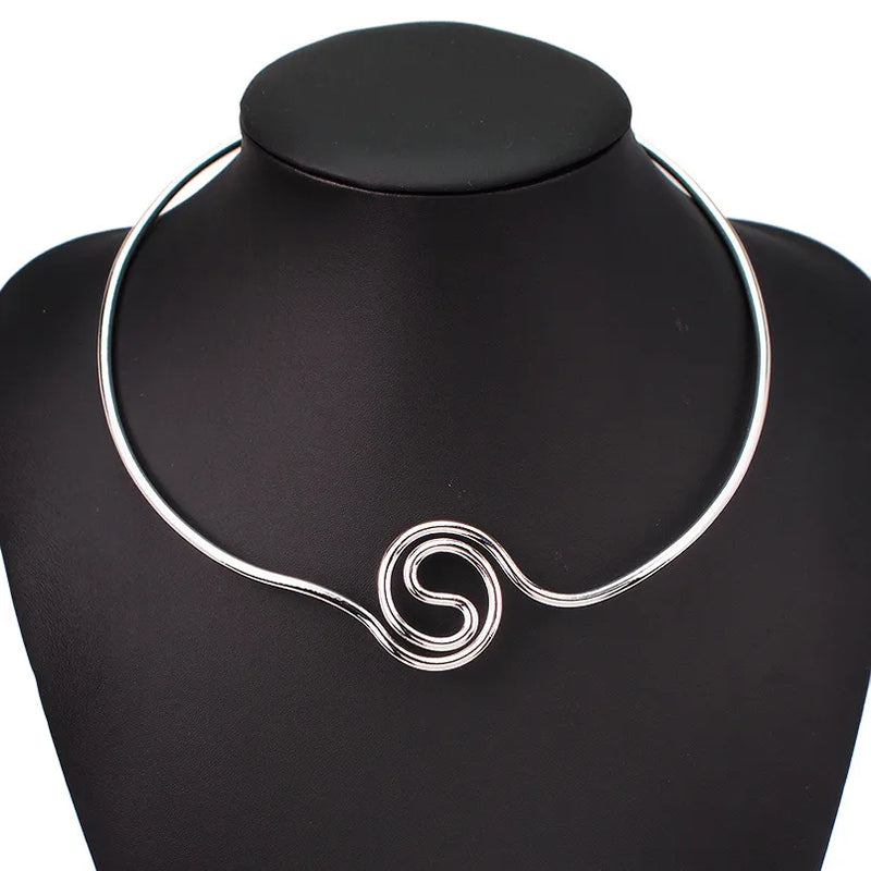 Alloy Torque Choker Necklace Women Geometric Statement Collar Jewelry