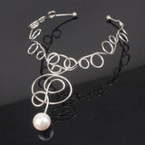 Alloy Torque Choker Necklace Women Simulated Pearl Big Collar Statement Jewelry