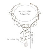 Alloy Torque Choker Necklace Women Simulated Pearl Big Collar Statement Jewelry