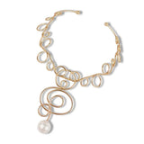 Alloy Torque Choker Necklace Women Simulated Pearl Big Collar Statement Jewelry