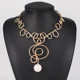 Alloy Torque Choker Necklace Women Simulated Pearl Big Collar Statement Jewelry