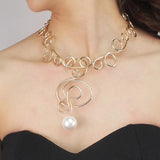 Alloy Torque Choker Necklace Women Simulated Pearl Big Collar Statement Jewelry