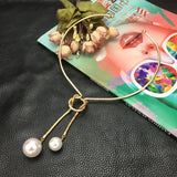 Alloy Torques Simulated Pearl Long Pendants Necklaces Women Jewelry