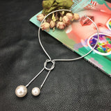 Alloy Torques Simulated Pearl Long Pendants Necklaces Women Jewelry