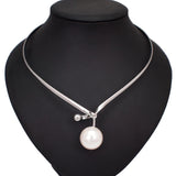 Women's Metal Torques Simulated Pearl Collar Choker Necklace