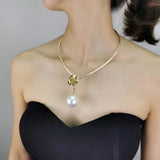 Women's Metal Torques Simulated Pearl Collar Choker Necklace