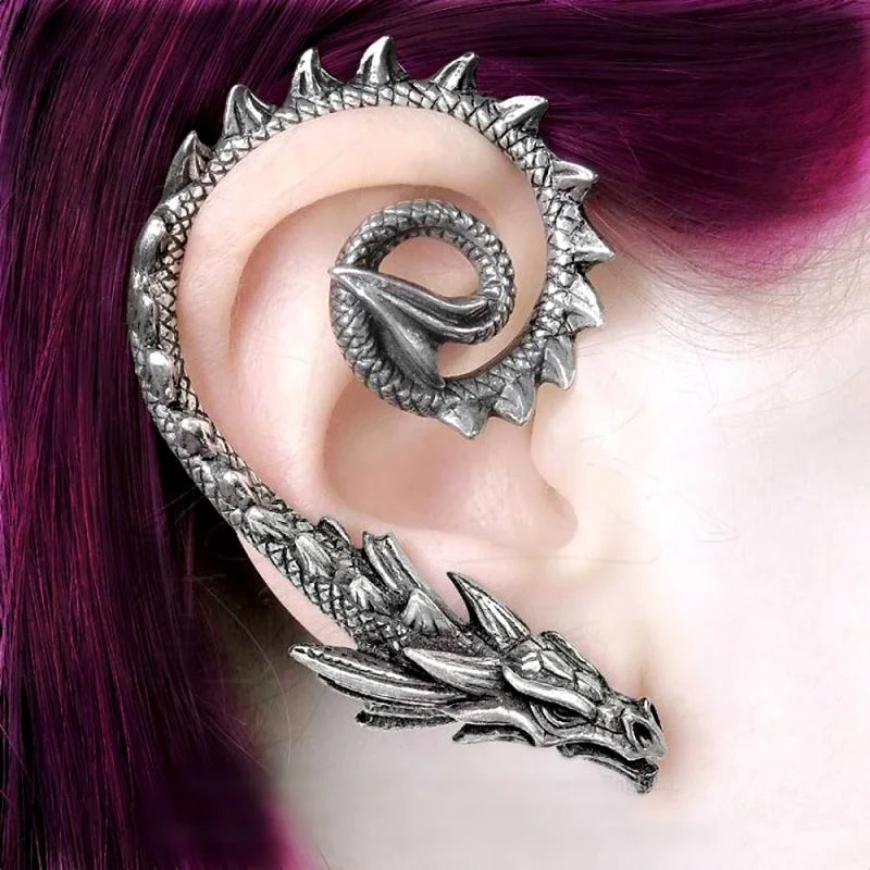 Vintage Punk Dragon Ear Cuffs Earring Silver Gothic Jewelry