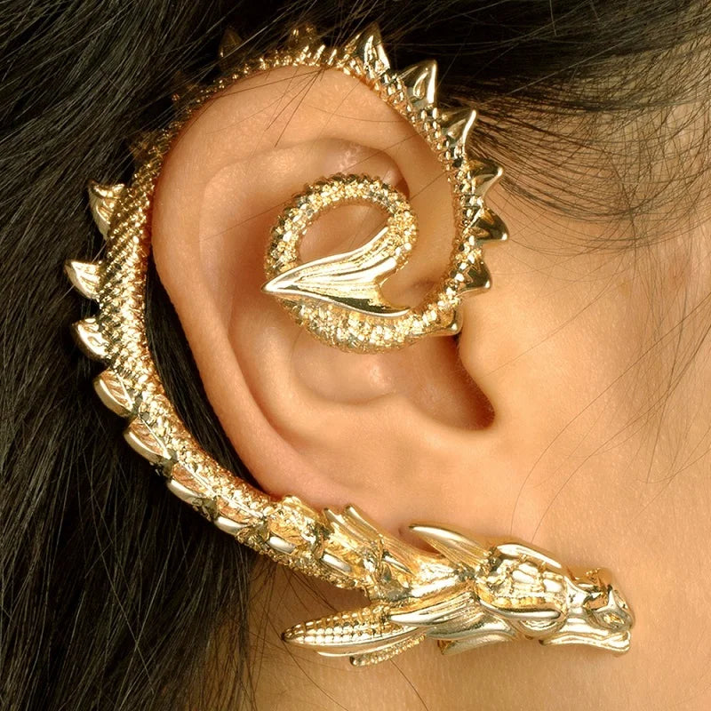 Vintage Punk Dragon Ear Cuffs Earring Silver Gothic Jewelry