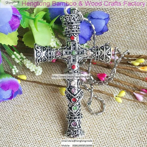 Alloy Cross Necklace Retro Mosaic Bright Cross Pendant