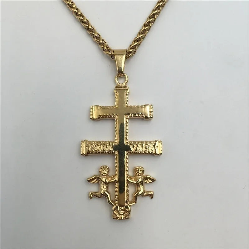 Cross Little Angel Couple Pendant Stainless Steel Necklace Jewelry
