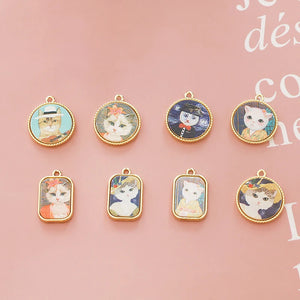 Alloy Retro Cat Head Matte Pendant DIY Earrings Bag Material