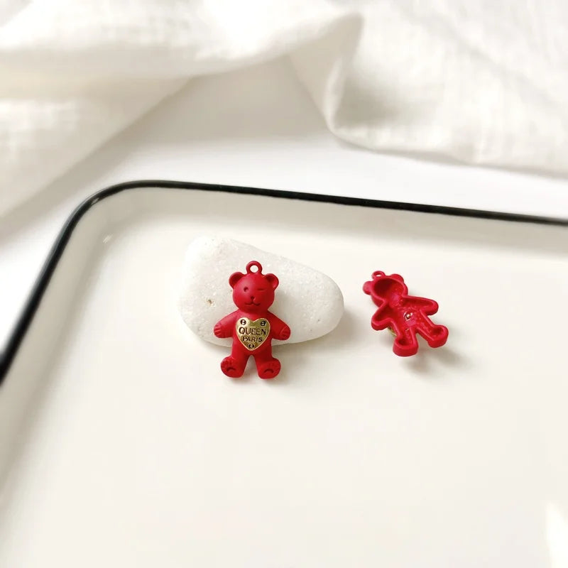 Alloy spray paint bear Mori female jewelry DIY earring pendant