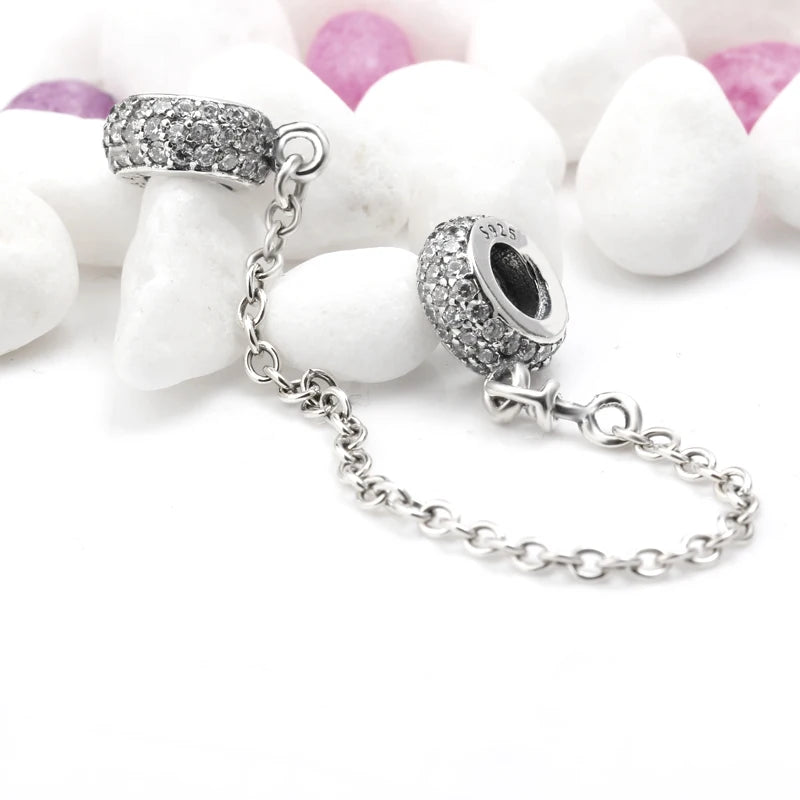 925 Silver Wire Bead Safety Chain with CZ for Bracelet